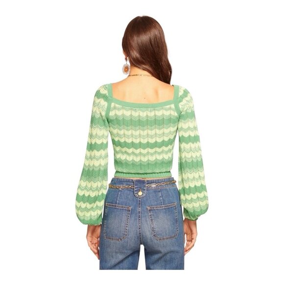 Ramy Brook Briar Cropped Sweater Size XL Green 100% Cotton Wave Knit Square Neck - Picture 2 of 9